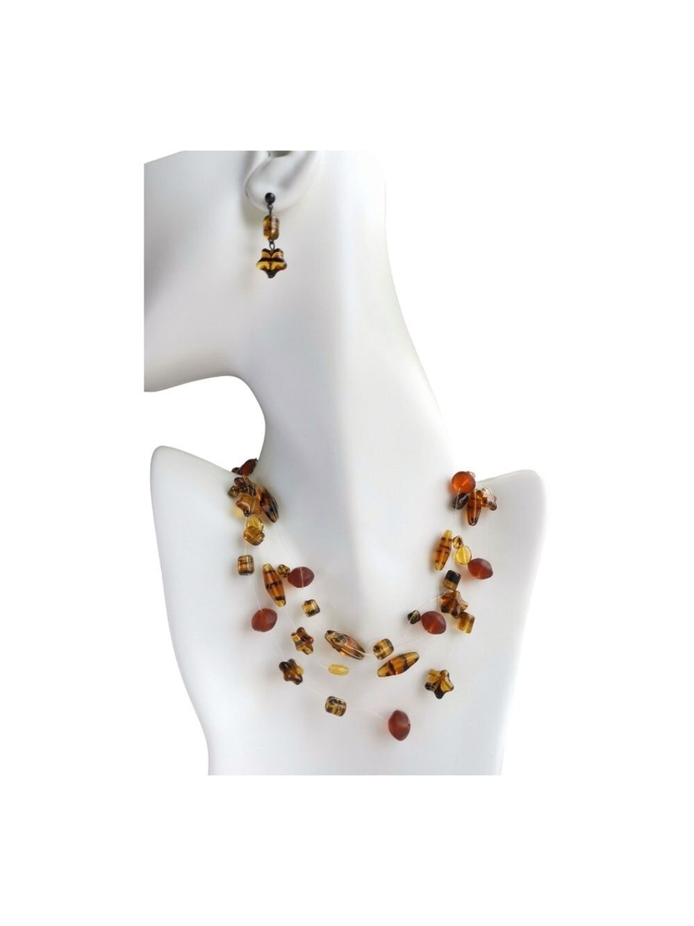 Tiger Stripe Pressed Glass Necklace Earrings Set Czech